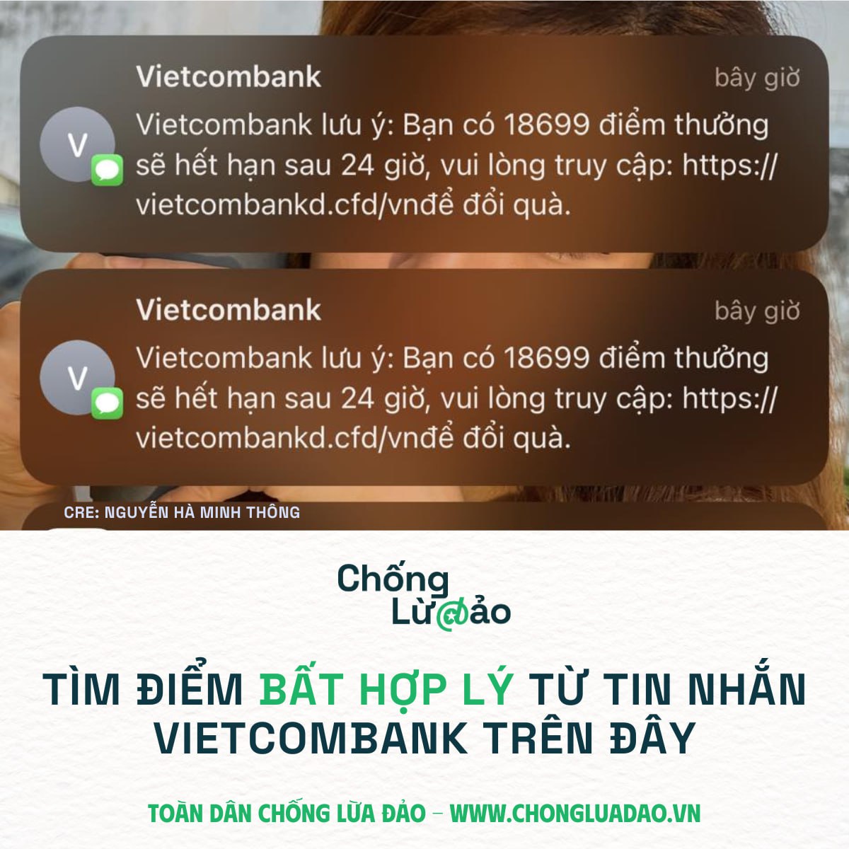 Nhận 2 tin nhắn đều cùng của ngân hàng Vietcombank, làm sao để biết tin nào là tin lừa đảo? - Ảnh 1.