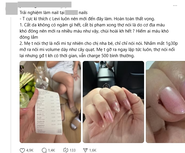 Tiệm nail của TikToker nổi tiếng bị "phốt" nối mi như cái quạt, cắt da chảy máu dậy sóng Threads - Ảnh 2. Tiệm nail của TikToker nổi tiếng bị "phốt" nối mi như cái quạt, cắt da chảy máu dậy sóng Threads - Ảnh 2.