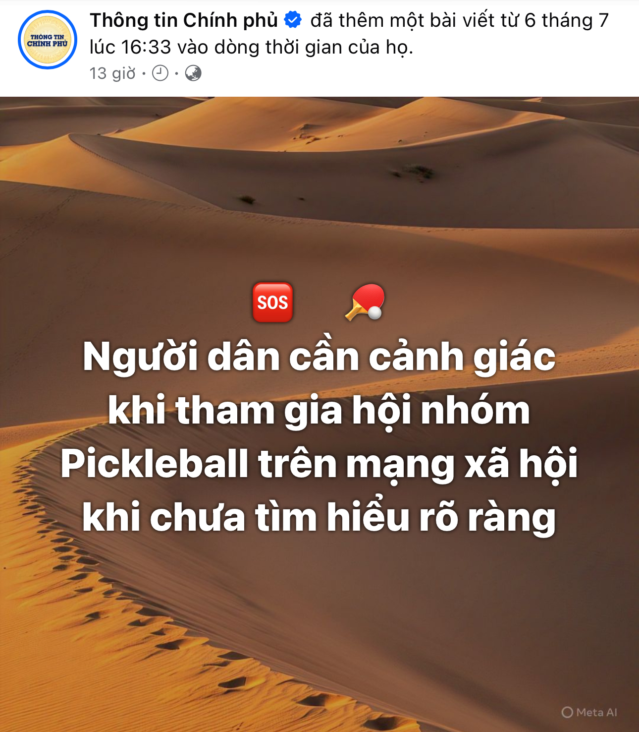 Fanpage Thông tin Chính phủ cảnh báo hội nhóm pickleball lừa đảo, người phụ nữ bị lừa 2,1 tỷ đồng- Ảnh 1.