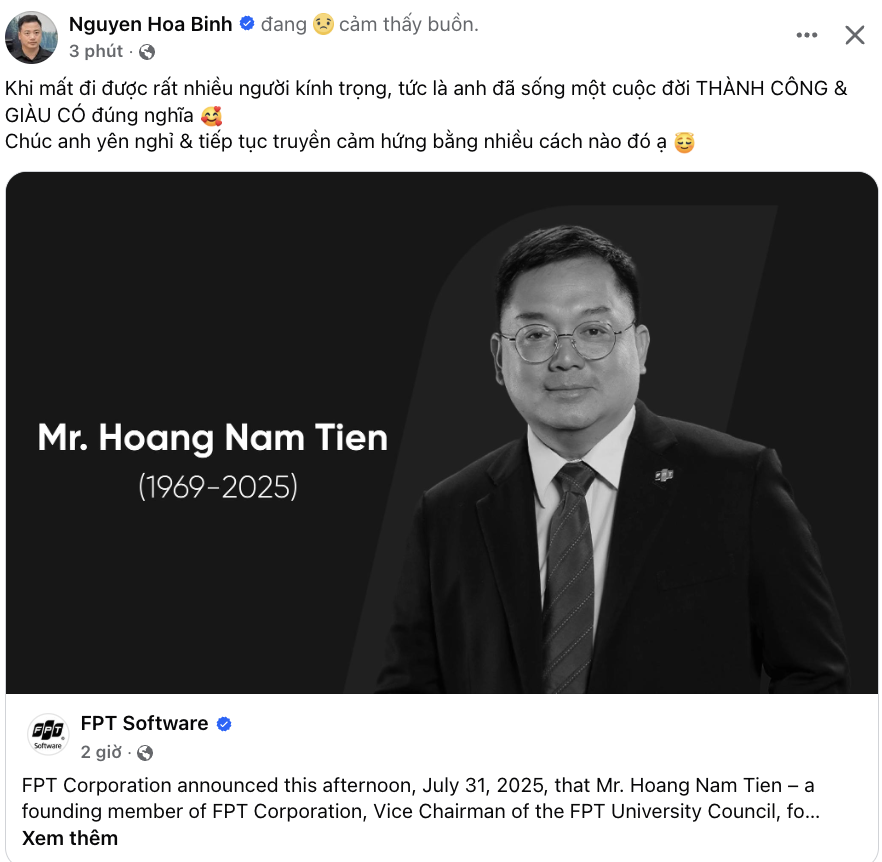 Ai cũng bàng hoàng, rất nhiều sếp lớn, nghệ sĩ, người hâm mộ tiếc thương ông Hoàng Nam Tiến: “Hẹn anh ở 1 kiếp khác…”- Ảnh 7. Ai cũng bàng hoàng, rất nhiều sếp lớn, nghệ sĩ, người hâm mộ tiếc thương ông Hoàng Nam Tiến: “Hẹn anh ở 1 kiếp khác…”- Ảnh 7.