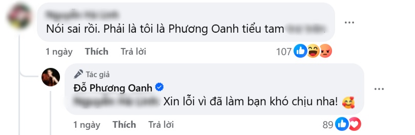 Phương Oanh xin lỗi khi bị gọi l&agrave; "tiểu tam", chỉ 1 c&acirc;u m&agrave; d&acirc;n t&igrave;nh &ugrave;a v&agrave;o b&ecirc;nh vực - Ảnh 2.