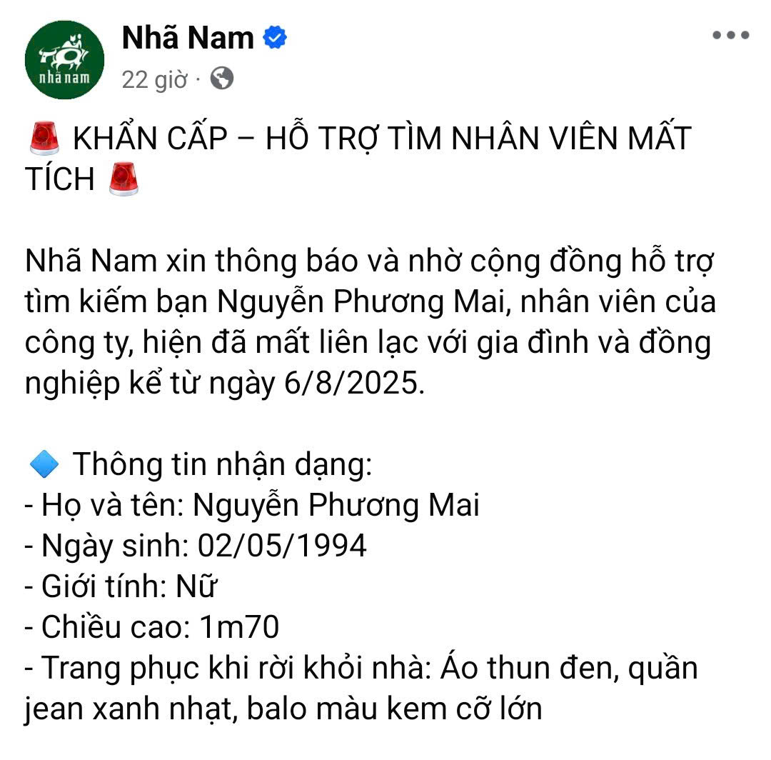 Nữ nhân viên mất tích Công ty Nhã Nam được đưa về TP HCM Sau khi bỏ trốn - Ảnh 1. Nữ nhân viên mất tích Công ty Nhã Nam được đưa về TP HCM Sau khi bỏ trốn - Ảnh 1.