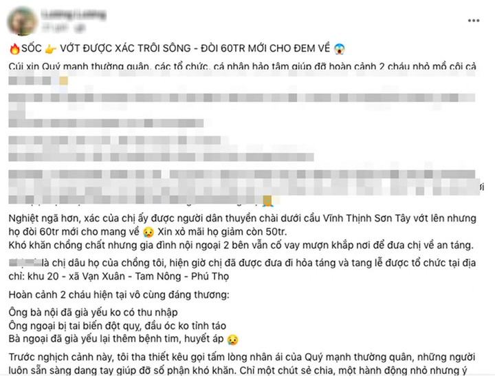 Xác minh thông tin thi thể chết đuối yêu cầu 50 triệu đồng về lo hậu sự - Ảnh 1.