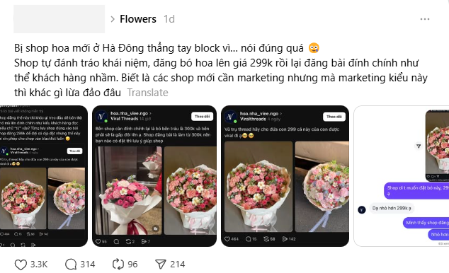 Khách ấm ức tố shop hoa tươi Hà Nội “treo đầu dê bán thịt chó”, còn bị shop block vì… bóc phốt đúng quá! - Ảnh 1. Khách ấm ức tố shop hoa tươi Hà Nội “treo đầu dê bán thịt chó”, còn bị shop block vì… bóc phốt đúng quá! - Ảnh 1.