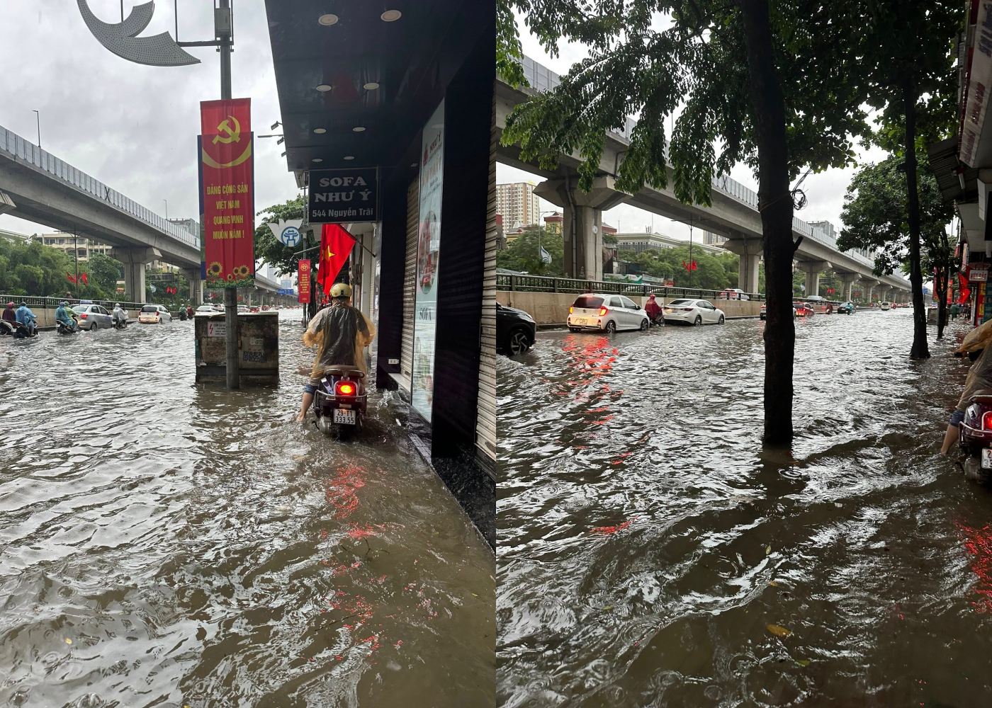 Hà Nội mưa to suốt đêm, nhiều nơi chìm trong biển nước - Ảnh 5.