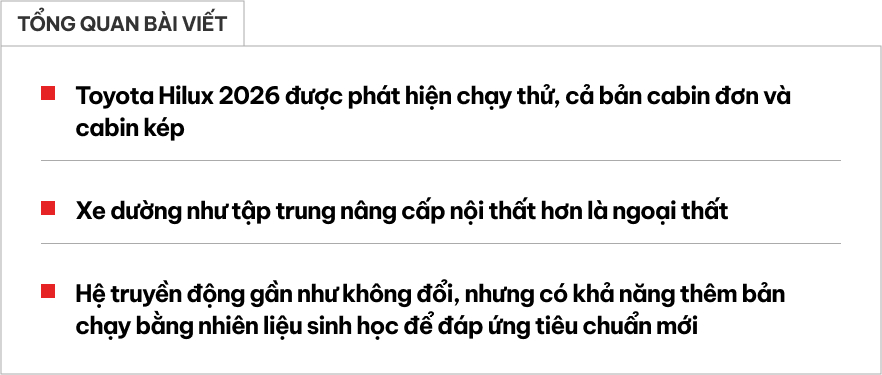 Toyota Hilux 2026 sẽ thay đổi theo cách người Việt thích: Cabin như Prado, một chi tiết 'học' từ Ranger, có thể thêm bản nhiên liệu sinh học - Ảnh 1.