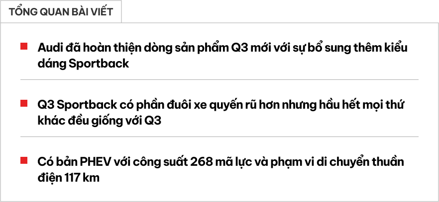 Audi Q3 Sportback 2026 ra mắt: Màn lớn hơn, mạnh tới 268 mã lực, có bản chạy được 117km không cần xăng - Ảnh 1.