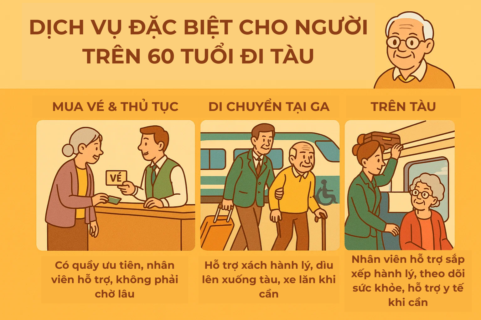 Người trên 60 tuổi đi tàu hỏa phải biết thủ tục này: Đi 1 mình vẫn yên tâm, vị trí ưu tiên không mất phí - Ảnh 1.