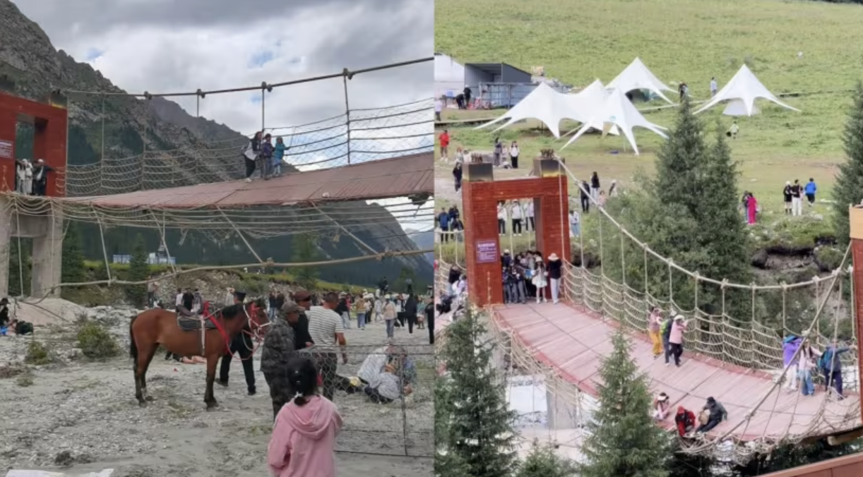 Cầu treo Trung Quốc đứt dây, nhiều người rơi xuống tử vong - Ảnh 1.