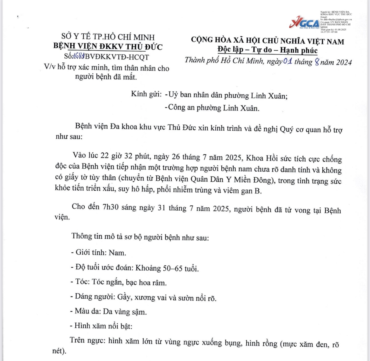 Tìm thân nhân người đàn ông có hình xăm con rồng tử vong ở bệnh viện - Ảnh 1. Tìm thân nhân người đàn ông có hình xăm con rồng tử vong ở bệnh viện - Ảnh 1.