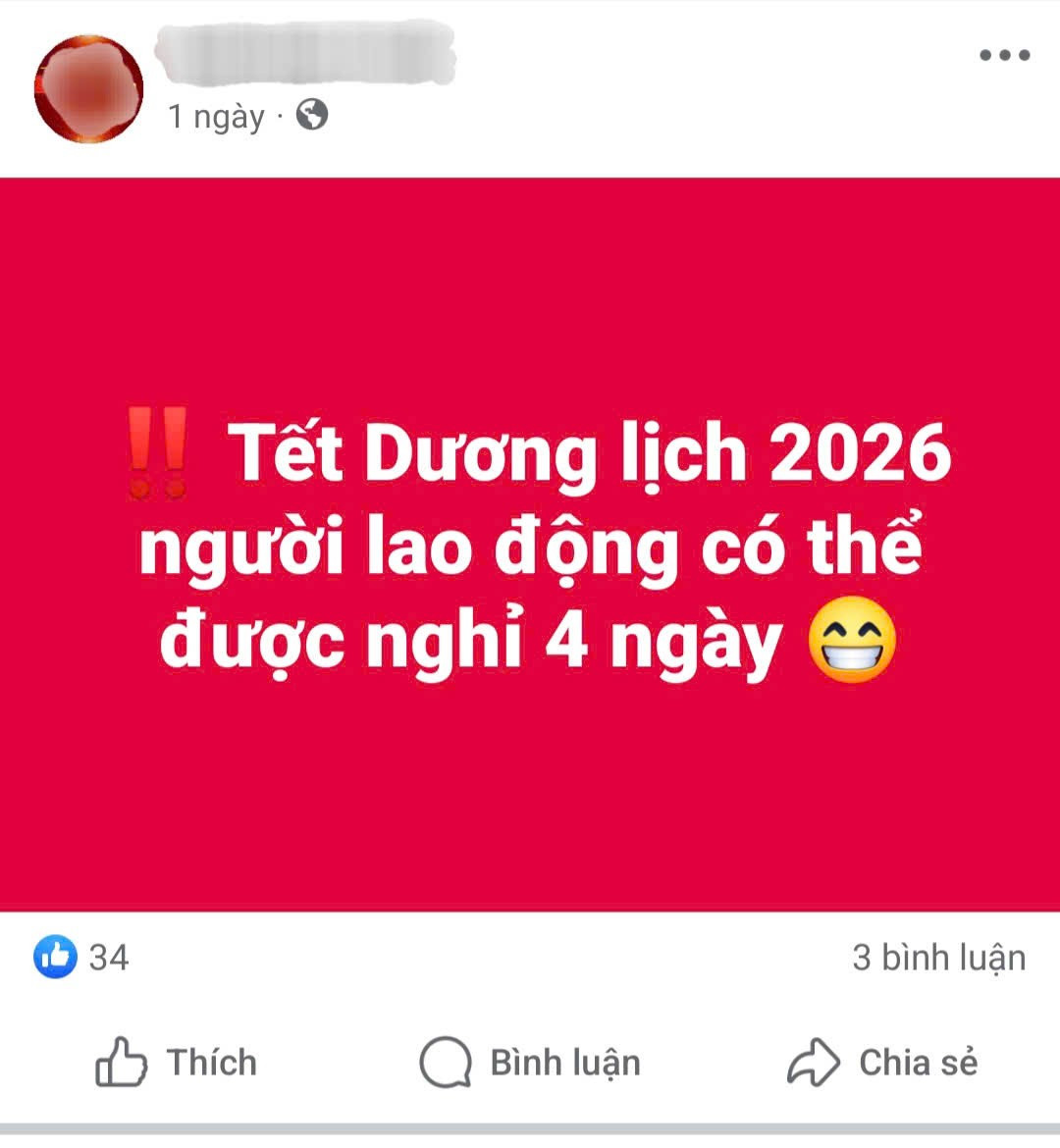 Tết Dương lịch 2026 có thể nghỉ 4 ngày: Thông tin mới nhất từ Bộ lao động - Ảnh 1.
