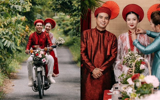 Lễ vu quy rước dâu bằng xe máy của Hồ Quang Hiếu và vợ người mẫu kém 17 tuổi ở Cà Mau