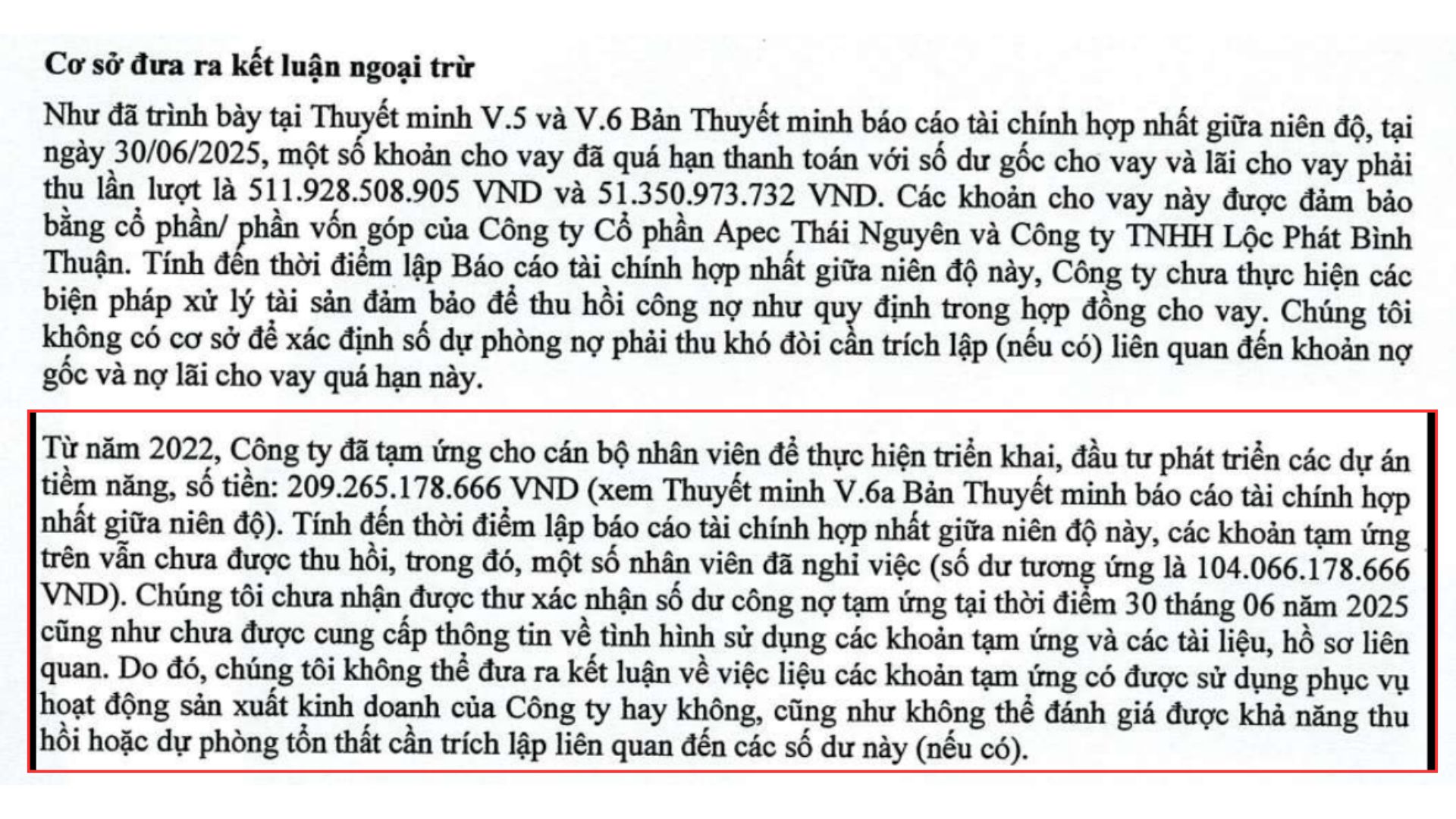 Độc lạ: Một doanh nghiệp bất động sản tạm ứng hàng trăm tỷ cho nhân viên đi phát triển dự án, kiểm toán chưa đánh giá được khả năng thu hồi- Ảnh 1.