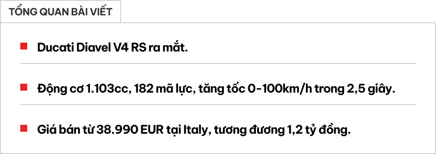 Ducati Diavel V4 RS ra mắt: Siêu mô tô tăng tốc nhanh như Bugatti Veyron, giá quy đổi từ 1,2 tỷ đồng - Ảnh 1.