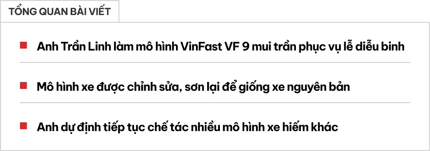 Tái hiện VinFast VF 9 mui trần phục vụ lễ diễu binh, ‘nghệ nhân’ Việt chia sẻ: ‘Làm vì muốn hoà chung không khí tự hào ngày Quốc khánh’ - Ảnh 1.