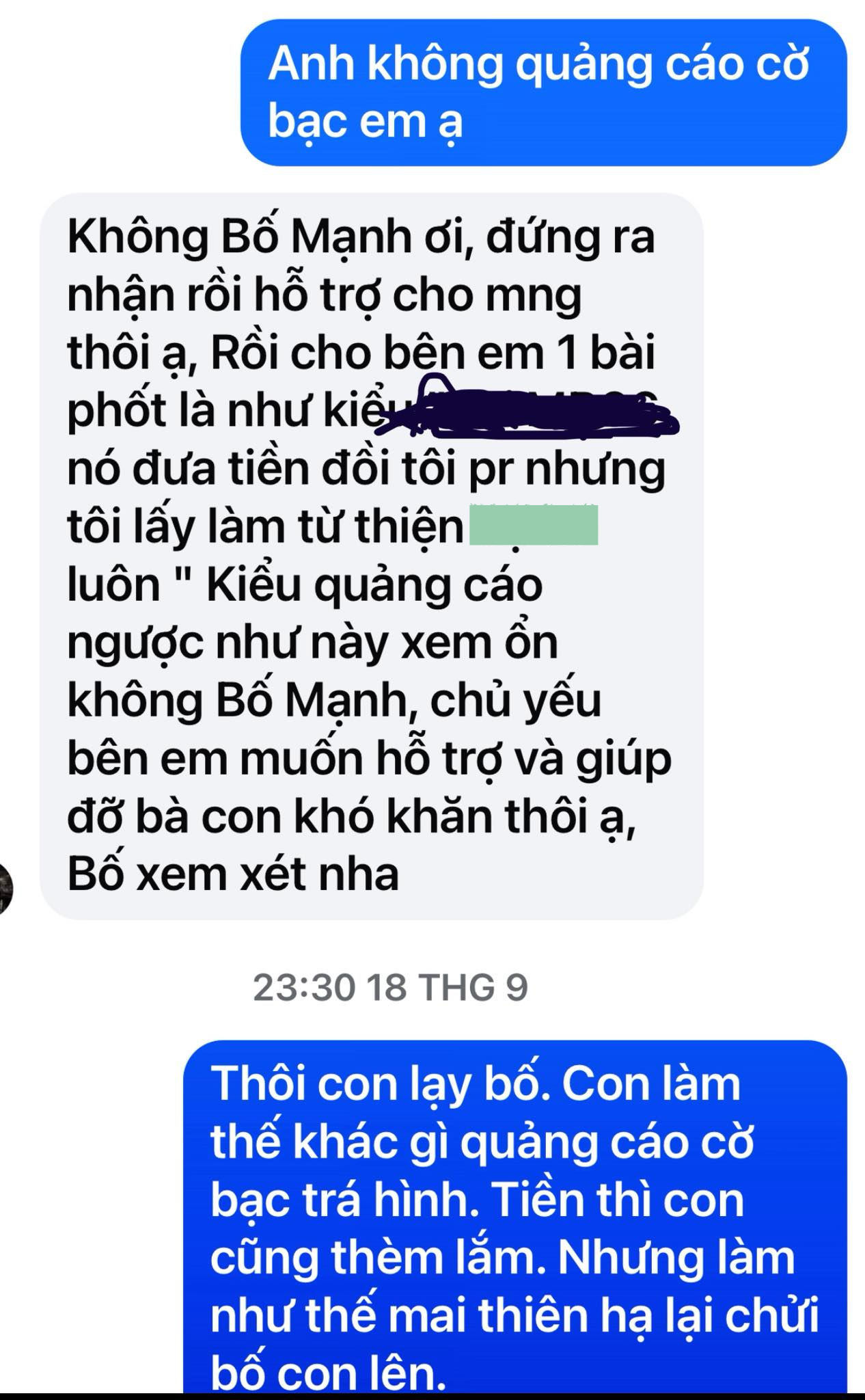 Duy Mạnh công khai tin nhắn bị web cá độ trả tiền mời quảng cáo- Ảnh 2.