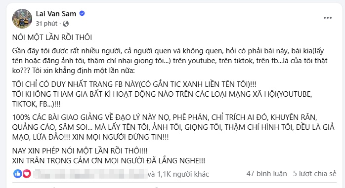 MC Lại Văn Sâm ra thông báo khẩn: "Chỉ nói một lần rồi thôi"- Ảnh 2. MC Lại Văn Sâm ra thông báo khẩn: "Chỉ nói một lần rồi thôi"- Ảnh 2.