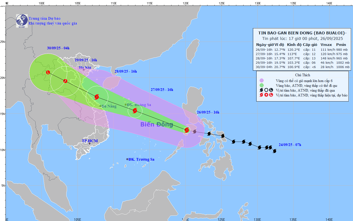 Không giống bão số 9, bão Bualoi đi hoàn toàn trên biển rồi vào thẳng nước ta, gây mưa rất lớn