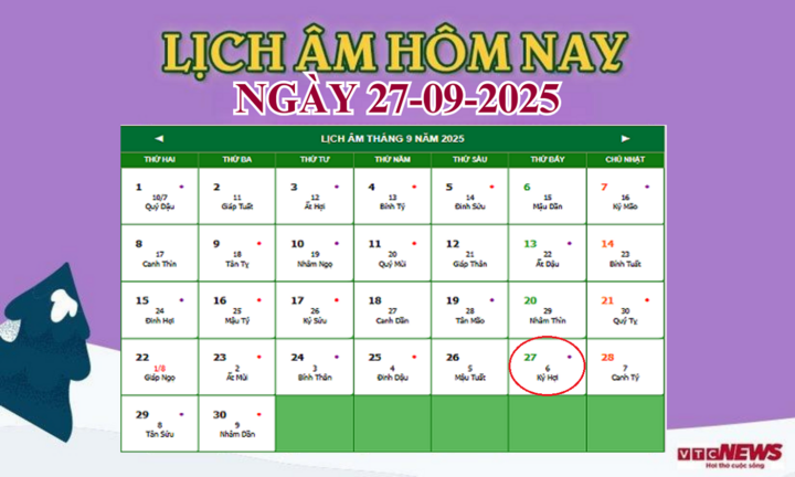 Lịch âm 27/9 - Âm lịch hôm nay 27/9 chính xác nhất - lịch vạn niên 27/9/2025- Ảnh 1.
