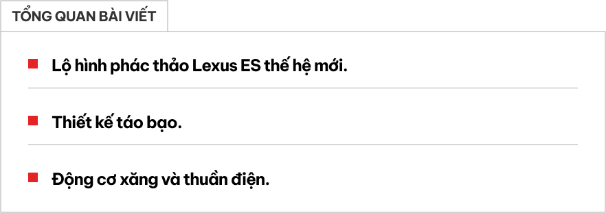 Lộ thông tin Lexus ES thế hệ mới: Thiết kế táo bạo, động cơ hybrid hoặc thuần điện, chạy nhiều nhất 483km/sạc- Ảnh 1. Lộ thông tin Lexus ES thế hệ mới: Thiết kế táo bạo, động cơ hybrid hoặc thuần điện, chạy nhiều nhất 483km/sạc- Ảnh 1.