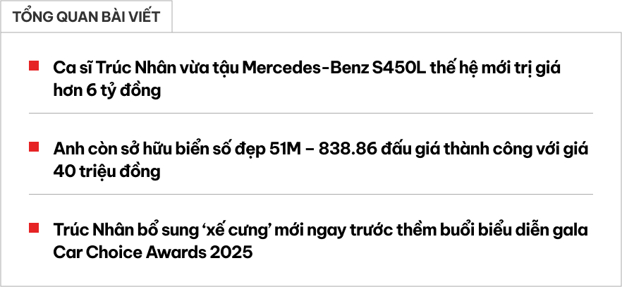 Ca sĩ Trúc Nhân tậu Mercedes-Benz S 450L trước thềm biểu diễn tại BCA 2025, nhập hội cùng Bích Phương, Hoà Minzy- Ảnh 1.