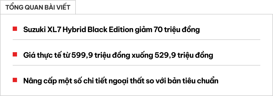 Suzuki XL7 Black Edition bản đặc biệt giảm 70 triệu tại đại lý: Giá thực tế chưa đến 530 triệu đồng, tăng sức cạnh tranh lên Xpander và Veloz Cross- Ảnh 1.