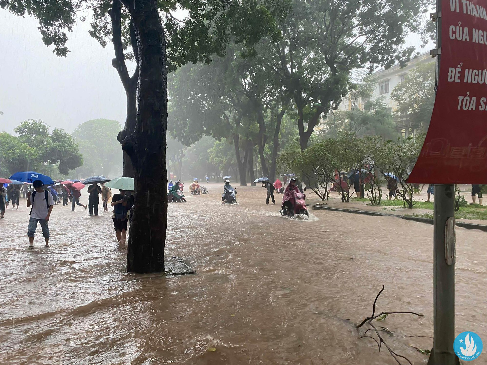 Chùm ảnh sinh viên lội nước đi học ngày mưa bão: Ngập không quan trọng, quan trọng là điểm chuyên cần còn nguyên!- Ảnh 1.