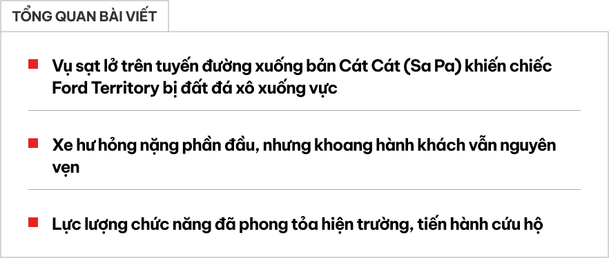 Vụ Ford Territory bị rơi xuống vực do sạt lở ở Sa Pa: Đầu xe hư hỏng nặng nhưng khoang cabin còn nguyên, 3 hành khách may mắn thoát nạn- Ảnh 1.