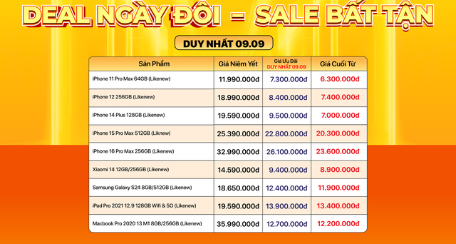 Giảm giá 9/9 cực khủng: iPhone giá sốc từ 7,3 triệu đồng, phụ kiện công nghệ rẻ khó tin - Ảnh 1.