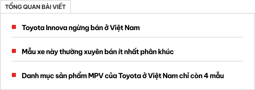 Toyota Innova dừng bán tại Việt Nam, nhìn doanh số, thiết kế và trang bị dễ hiểu lý do vì sao - Ảnh 1.