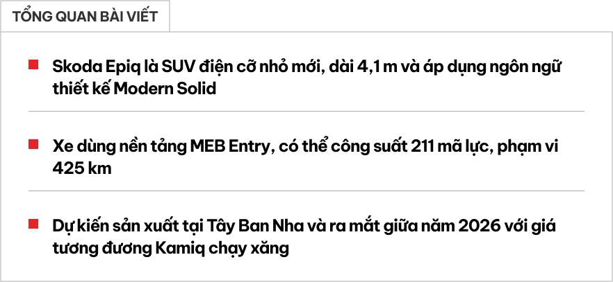 Skoda Epiq n&agrave;y m&agrave; về Việt Nam th&igrave; dễ hot: Ngang cỡ Sonet, chạy điện 425km/sạc, gi&aacute; hứa hẹn &lsquo;rẻ như xe xăng&rsquo; - Ảnh 1.