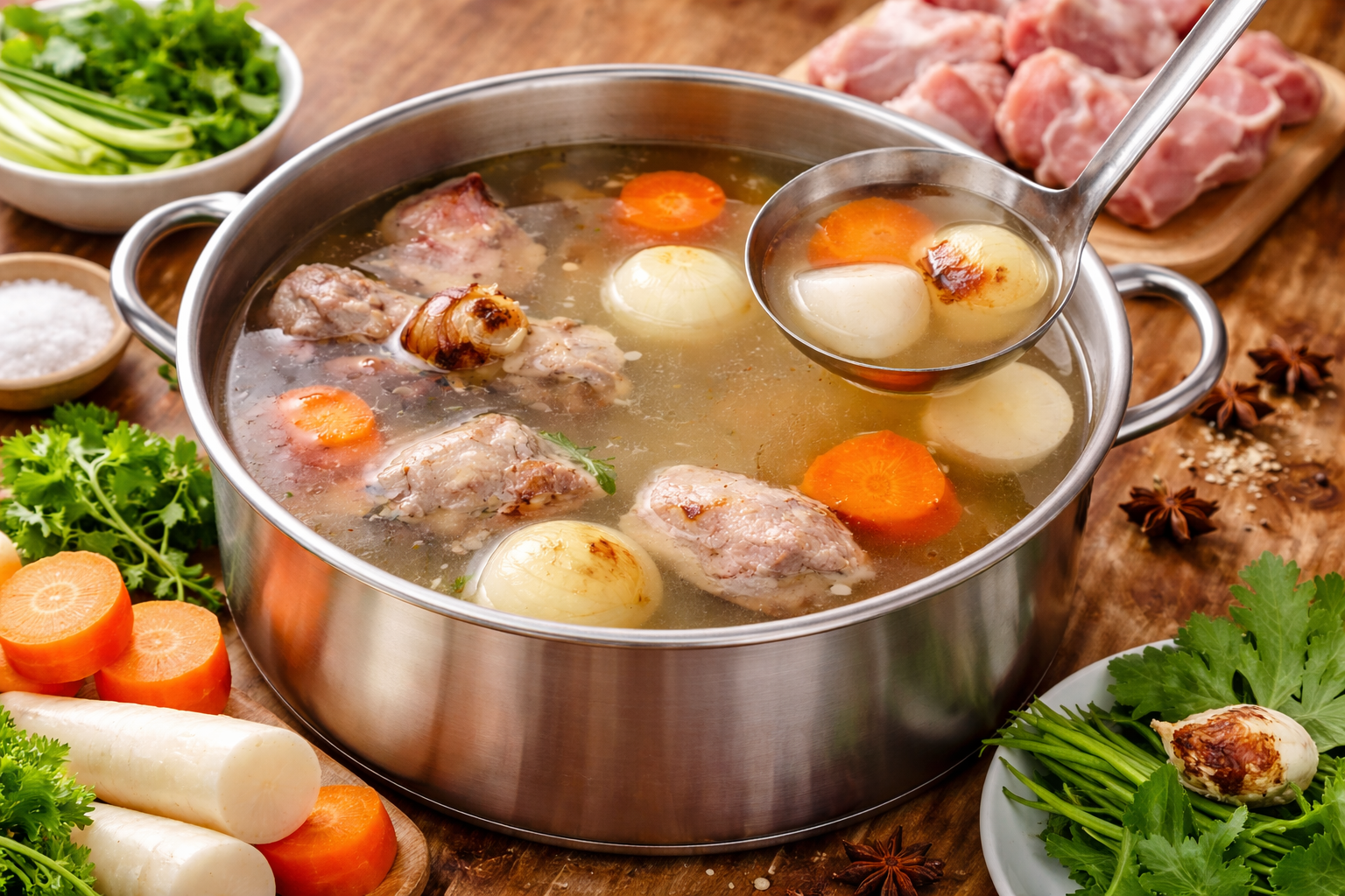 C&aacute;ch hầm xương ngọt thanh tự nhi&ecirc;n, nước trong veo m&agrave; kh&ocirc;ng cần bột ngọt- Ảnh 1.