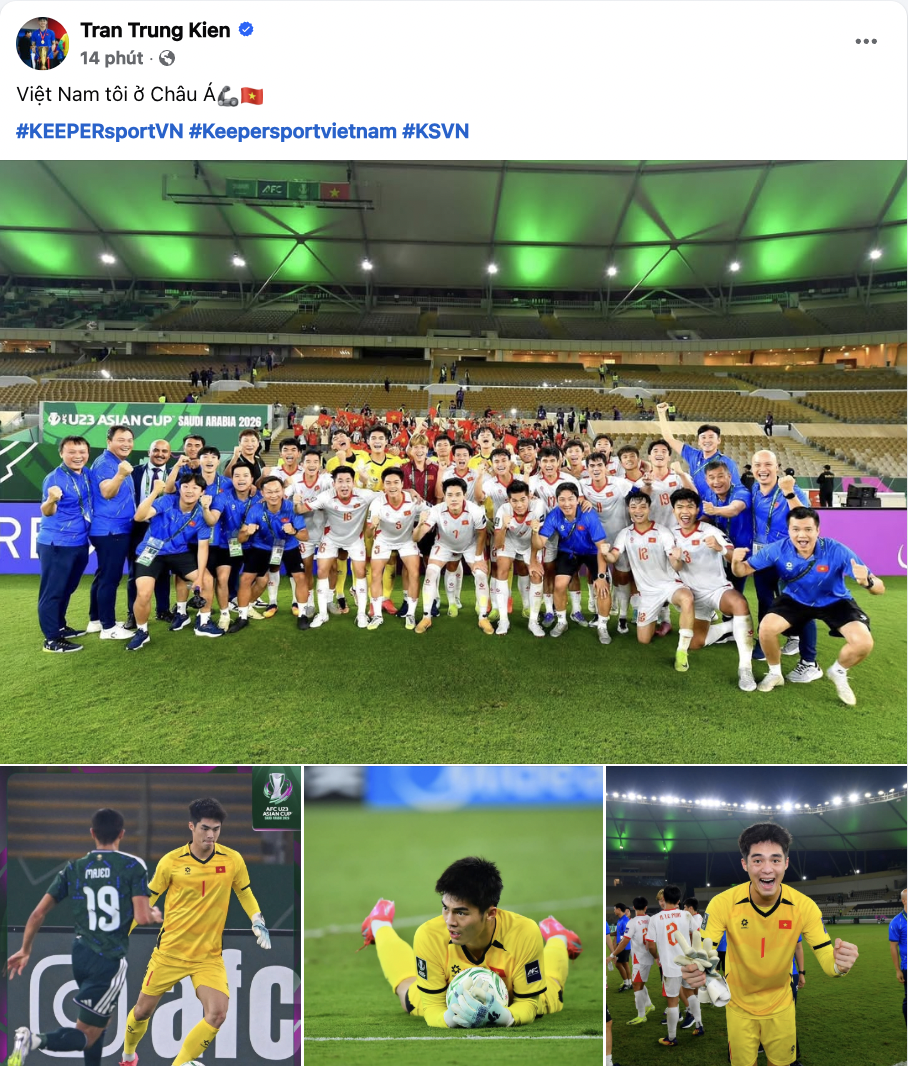 B&agrave;i đăng đầu ti&ecirc;n của thủ m&ocirc;n hotboy Trần Trung Ki&ecirc;n sau chiến thắng lịch sử: "Việt Nam t&ocirc;i ở ch&acirc;u &Aacute;" - Ảnh 1.