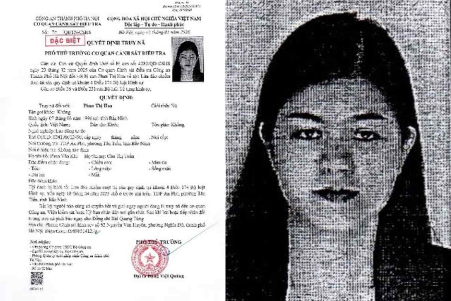 Truy n&atilde; quản l&yacute; Phan Thị Hoa sinh năm 1996 - Ảnh 1.