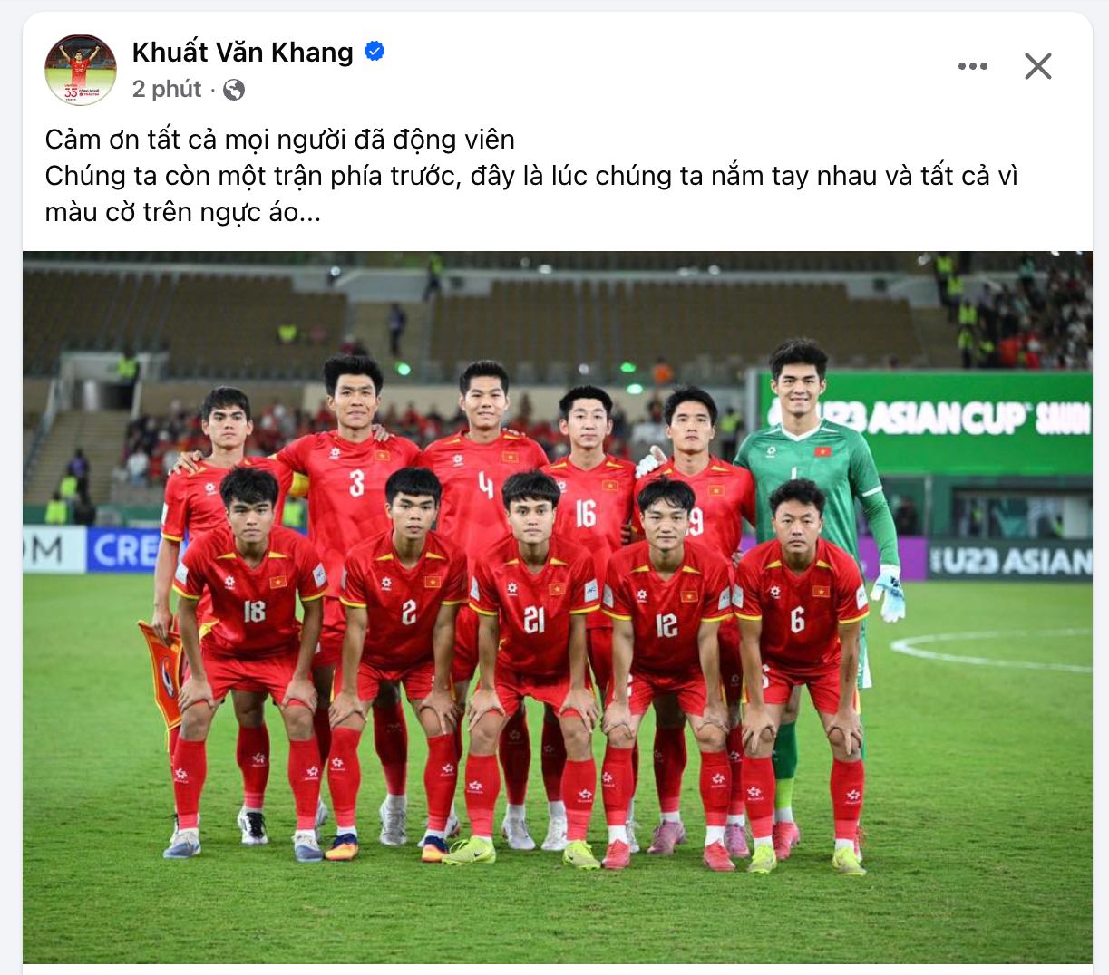 Khuất Văn Khang quyết c&ugrave;ng U23 Việt Nam thắng H&agrave;n Quốc: "Ch&uacute;ng ta v&igrave; m&agrave;u cờ sắc &aacute;o" - Ảnh 1.