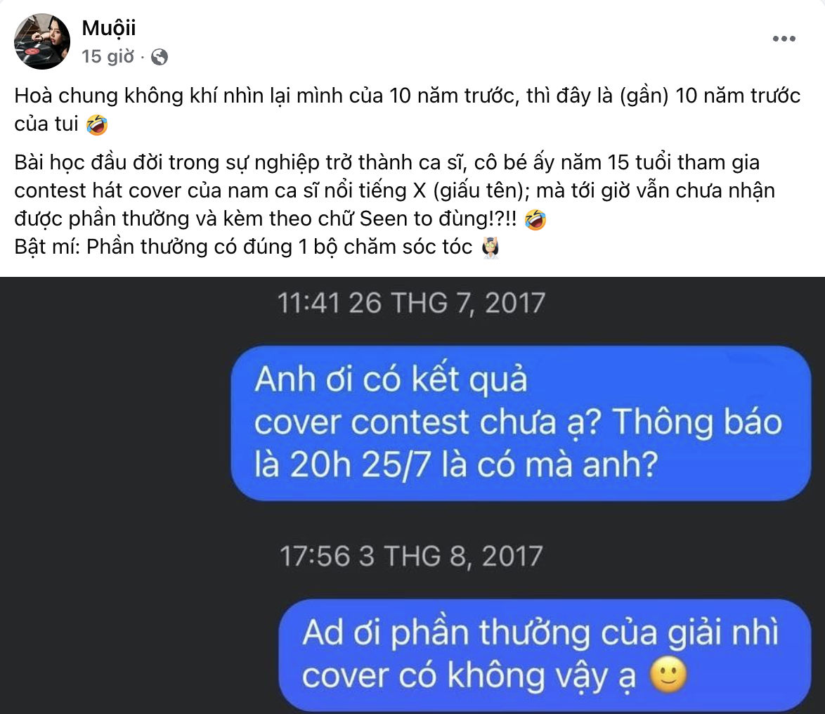 Một nữ ca sĩ “bóc phốt” bị đàn anh “quỵt” giải thưởng, netizen gọi tên Erik nhờ 1 chi tiết- Ảnh 1. Một nữ ca sĩ “bóc phốt” bị đàn anh “quỵt” giải thưởng, netizen gọi tên Erik nhờ 1 chi tiết- Ảnh 1.