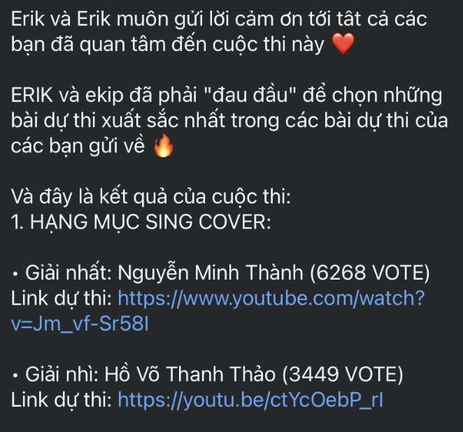 Một nữ ca sĩ “bóc phốt” bị đàn anh “quỵt” giải thưởng, netizen gọi tên Erik nhờ 1 chi tiết- Ảnh 2. Một nữ ca sĩ “bóc phốt” bị đàn anh “quỵt” giải thưởng, netizen gọi tên Erik nhờ 1 chi tiết- Ảnh 2.