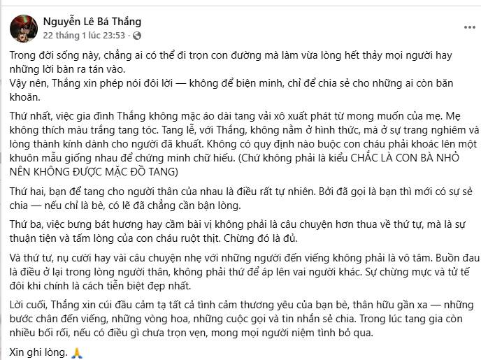 Bá Thắng lên tiếng về 4 điều bị bàn tán trong đám tang cha, diễn viên Hòa Hiệp cũng đăng status nói rõ - Ảnh 3.