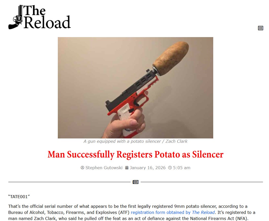 Chuyện Thật Như Đùa Tại Mỹ: Củ Khoai Tây Được Chính Phủ Cấp Phép Trở Thành Nòng Giảm Thanh Súng 9Mm - Ảnh 1.