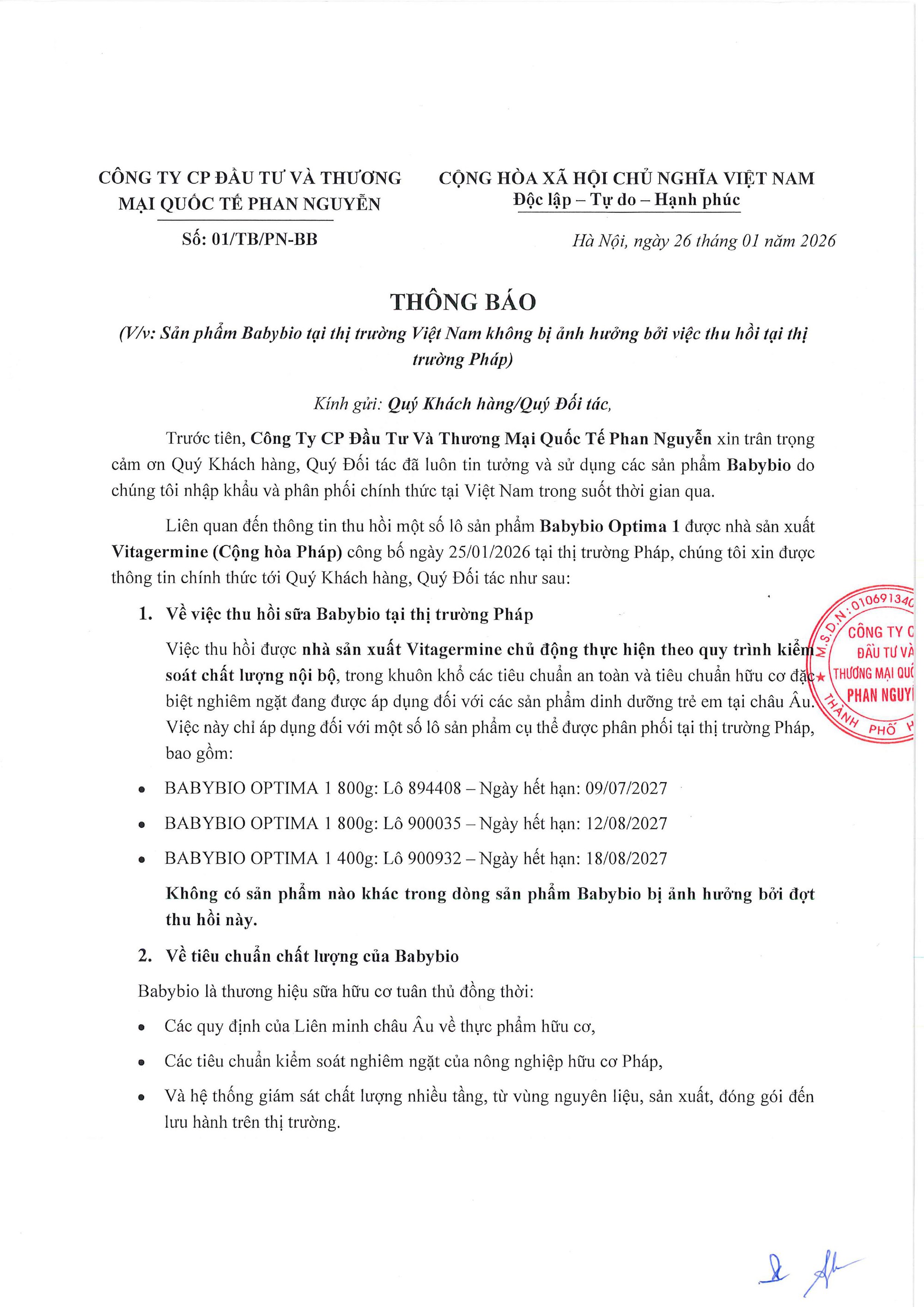 Vụ sữa Pháp Babybio thu hồi khẩn cấp vì nghi nhiễm độc tố: Đơn vị nhập khẩu về Việt Nam nói gì? - Ảnh 2.