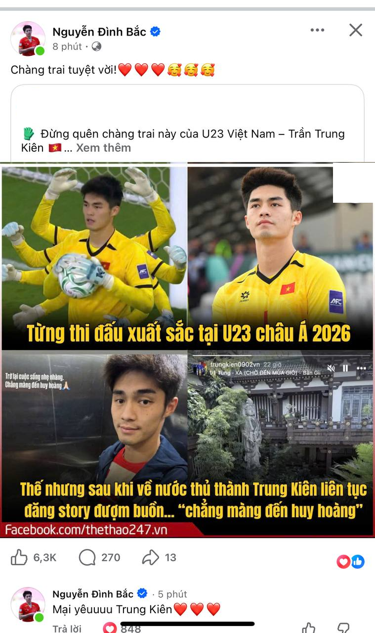 Trung Ki&ecirc;n c&oacute; động th&aacute;i lạ, buồn b&atilde; sau U23 ch&acirc;u &Aacute;, Đ&igrave;nh Bắc đăng status n&oacute;i thẳng 4 từ- Ảnh 2.