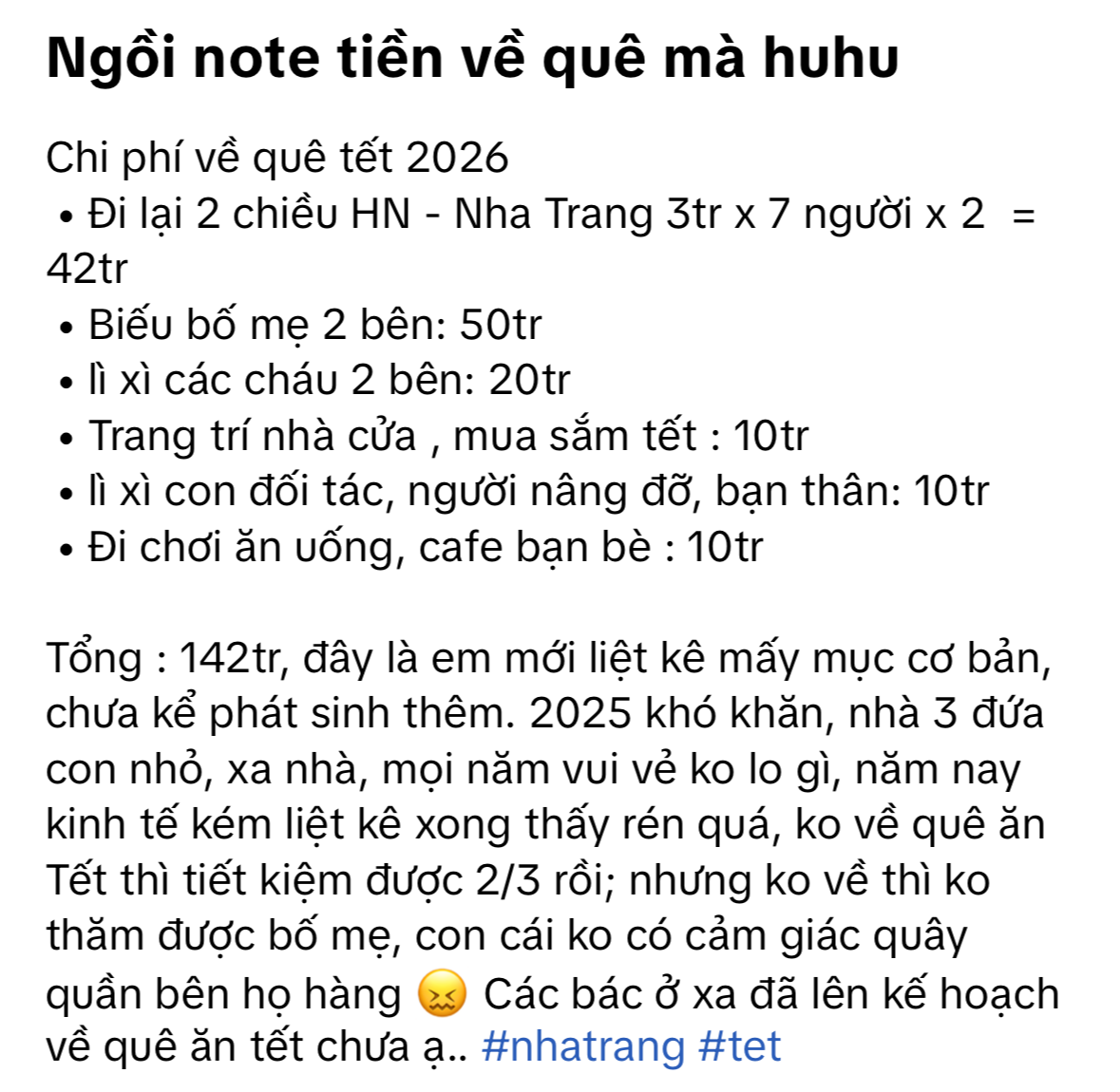142 triệu tiền về quê ăn Tết cho gia đình 5 người: Cân đối kiểu gì đây?- Ảnh 2. 142 triệu tiền về quê ăn Tết cho gia đình 5 người: Cân đối kiểu gì đây?- Ảnh 2.