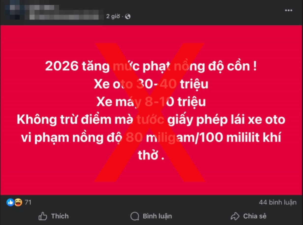Thông tin không chính xác về mức xử phạt nồng độ cồn trong năm 2026 - Ảnh 1.