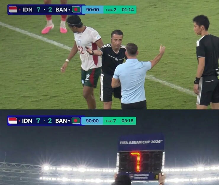 FIFA ASEAN Cup: Trọng tài bất ngờ sửa bảng bù giờ, Indonesia được cộng thêm 5 phút đầy khó hiểu - Ảnh 1. FIFA ASEAN Cup: Trọng tài bất ngờ sửa bảng bù giờ, Indonesia được cộng thêm 5 phút đầy khó hiểu - Ảnh 1.