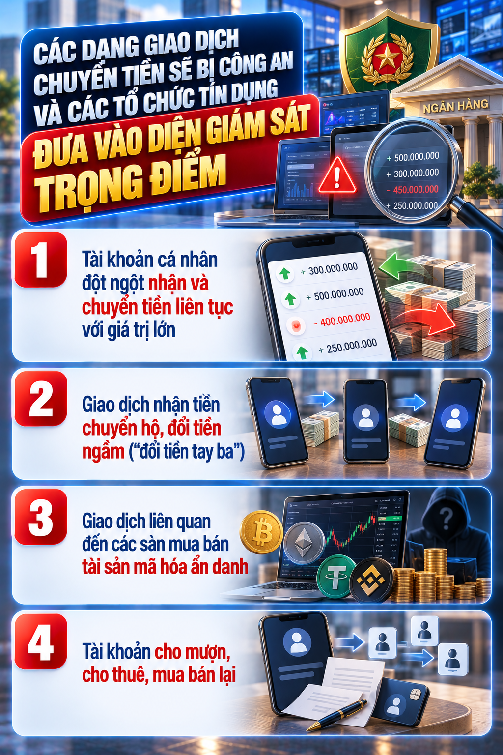 Tất cả người dân có tài khoản ngân hàng chú ý công an sẽ đặc biệt điều tra các giao dịch chuyển tiền này - Ảnh 1.