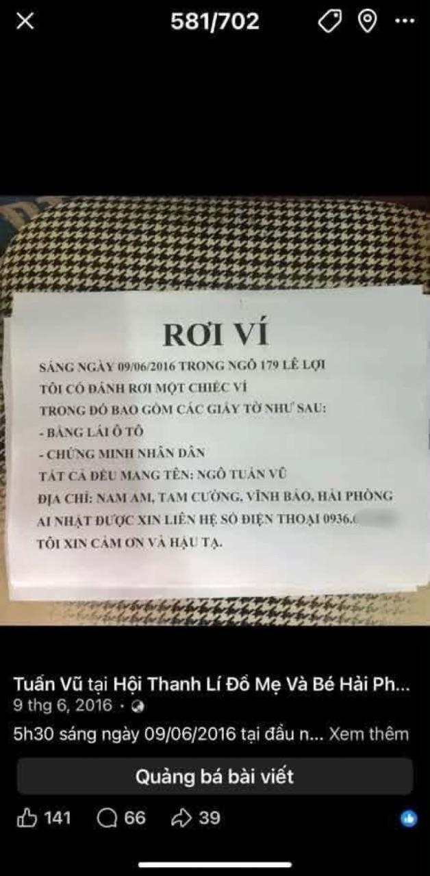Mất ví tiền có 20 triệu đồng, 10 năm sau người đàn ông ở Hải Phòng nhận tin bất ngờ - Ảnh 1.