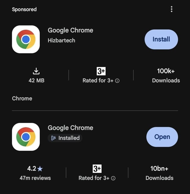 Phát hiện ứng dụng giả mạo Chrome với hơn 100 . 000 Lượt tải trên Google Play - Ảnh 1.