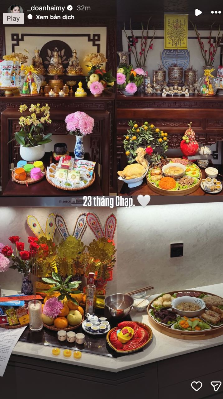 Doãn Hải My trang trí biệt thự chục tỷ đón Tết, được khen vừa đẹp vừa khéo vì mâm cỗ cúng ông Công ông Táo - Ảnh 2.