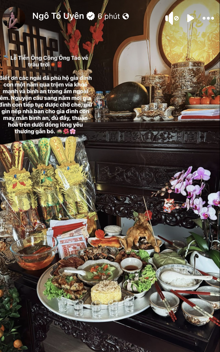 Vợ Thành Chung gây sốt với mâm cỗ cúng ông Công ông Táo chỉn chu đón Tết đầu tiên trong căn biệt thự mới - Ảnh 1.