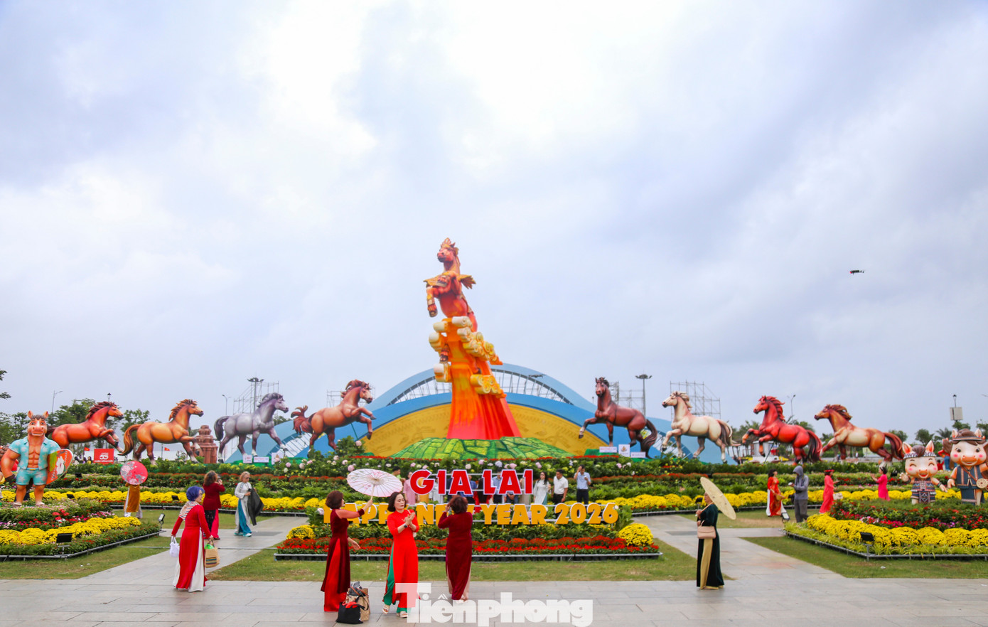 Ngựa mặt cộc cầm iPhone 17 và ngựa Superman gây sốt tại gia Lai 2026 - Ảnh 1.